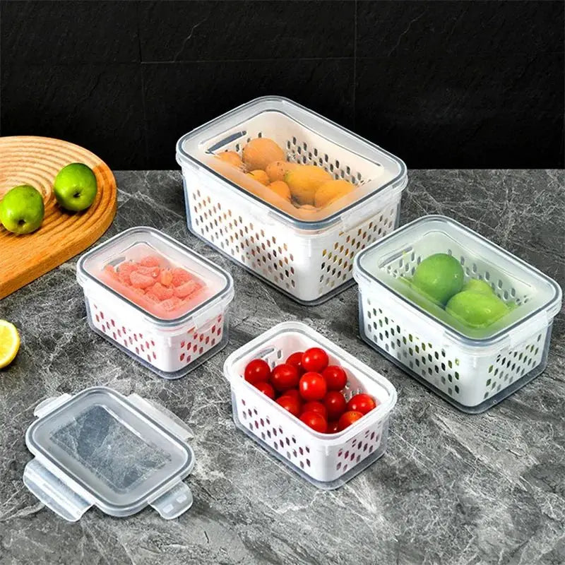 Fridge Storage Box with Drain Basket