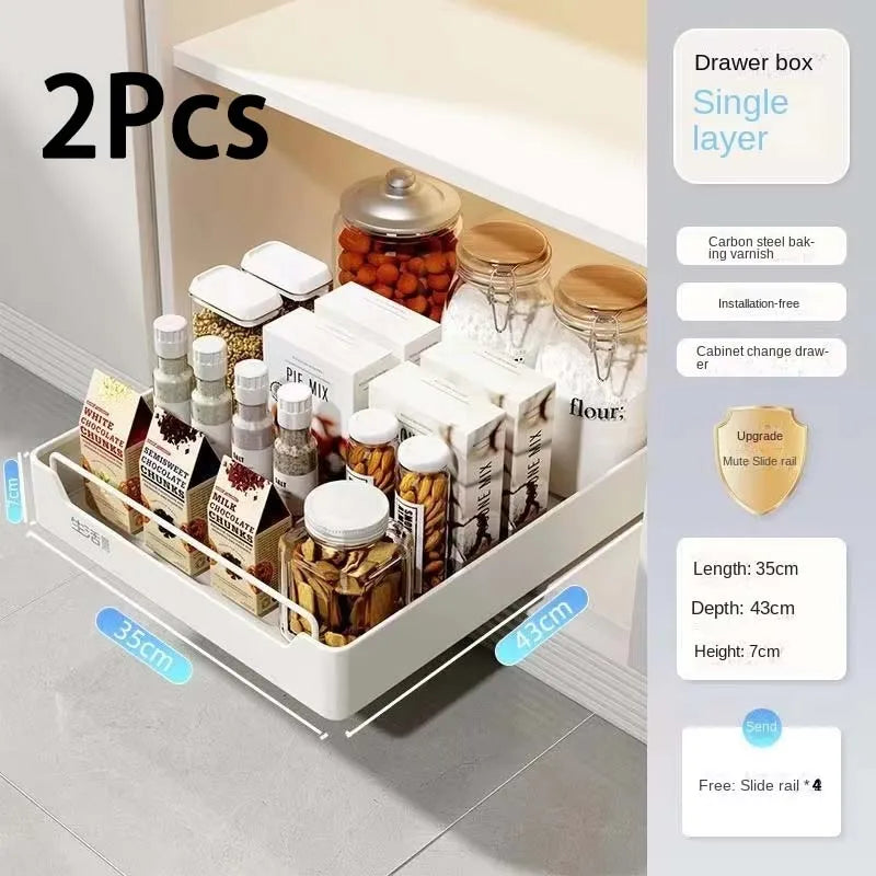 Pull-Out Kitchen Drawer Storage Rack