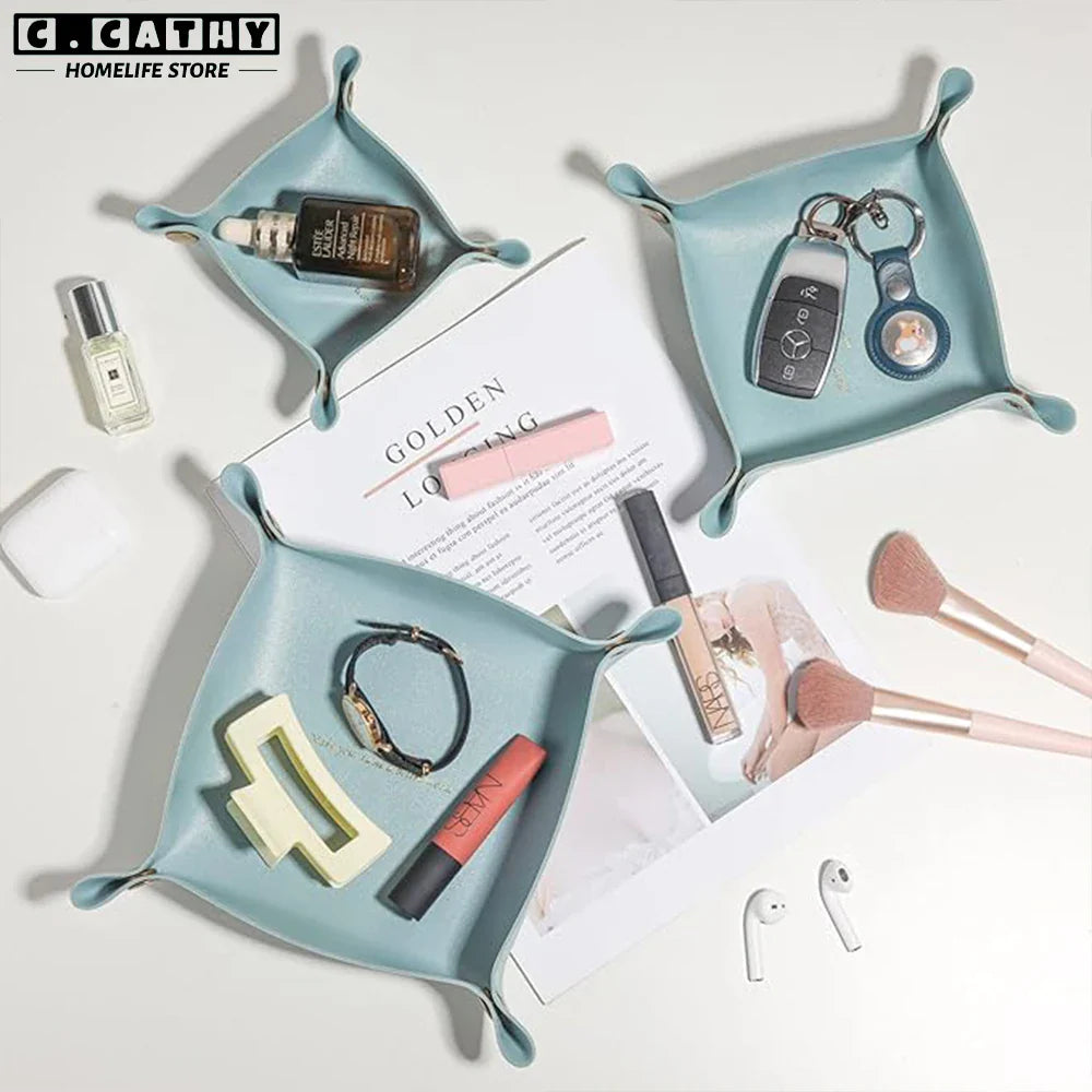 Leather Foldable Tray Storage Box