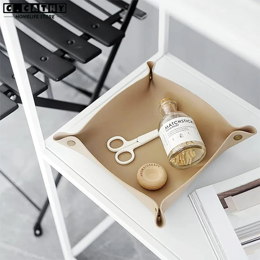 Leather Foldable Tray Storage Box