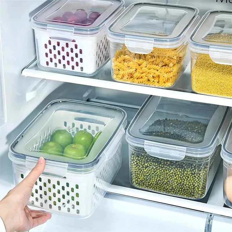 Fridge Storage Box with Drain Basket