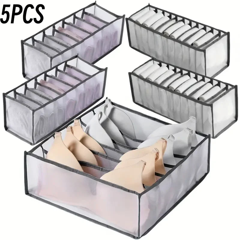 Foldable Plaid Underwear Storage Boxes